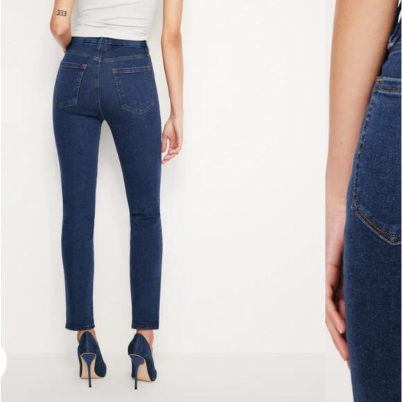 Good American NEW Good Waist Compression Dark Wash Skinny Straight Jeans 24 - Picture 15 of 16